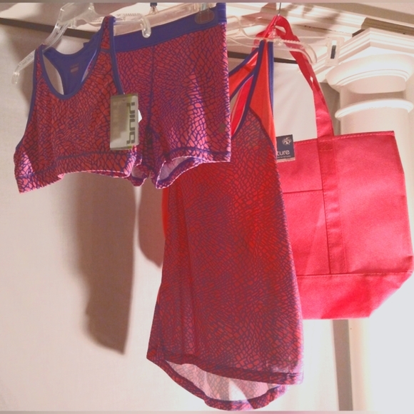 HIND SPORTS BRA/SHORTS/TANK TOP PURPLE & PINK ACTIVEWEAR SET L USA NWT & NWOT